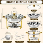 4 Pack 6QT Round Chafing Dishes for Buffet with Glass Lid, Silver with Gold, alternate view 2