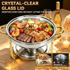 4 Pack 6QT Round Chafing Dishes for Buffet with Glass Lid, Silver with Gold, alternate view 5