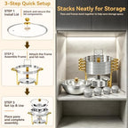 4 Pack 6QT Round Chafing Dishes for Buffet with Glass Lid, Silver with Gold, alternate view 6