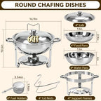 4 Pack 6QT Round Chafing Dishes for Buffet with Lids, Silver in Silver, alternate view 2