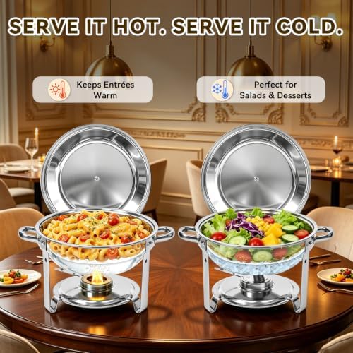 4 Pack 6QT Round Chafing Dishes for Buffet with Lids, Silver in Silver, alternate view 3
