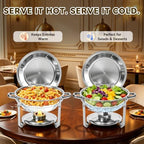 4 Pack 6QT Round Chafing Dishes for Buffet with Lids, Silver in Silver, alternate view 3