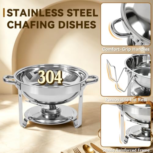 4 Pack 6QT Round Chafing Dishes for Buffet with Lids, Silver in Silver, alternate view 4