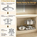 4 Pack 6QT Round Chafing Dishes for Buffet with Lids, Silver in Silver, alternate view 5