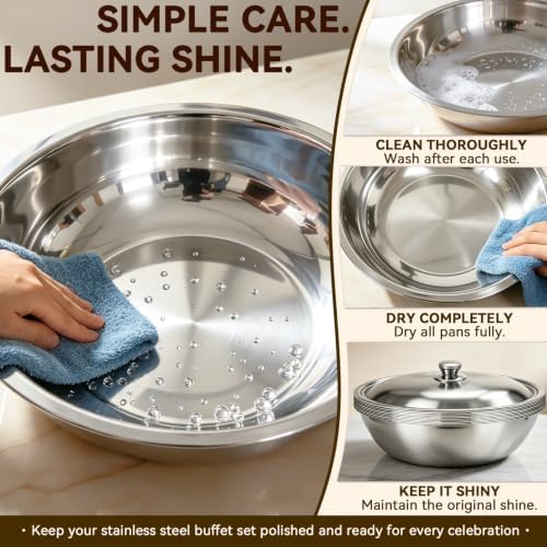 4 Pack 6QT Round Chafing Dishes for Buffet with Lids, Silver in Silver, alternate view 6
