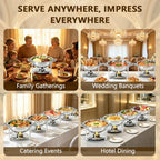 4 Pack 6QT Round Chafing Dishes for Buffet with Lids, Silver in Silver, alternate view 7