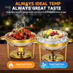 4 Pack 6QT Round Gold Stainless Steel Chafing Dish Set, Random Glass or Stainless Steel Lid, Buffet Food Warmer, alternate
