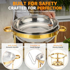 4 Pack 6QT Round Gold Stainless Steel Chafing Dish Set, Random Glass or Stainless Steel Lid, Buffet Food Warmer, alternate