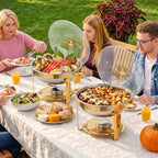 4 Pack 6QT Round Gold Stainless Steel Chafing Dish Set, Random Glass or Stainless Steel Lid, Buffet Food Warmer, alternate