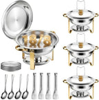 4 Pack 6QT Stainless Steel Chafing Dish Buffet Warmers with Lid & Holders