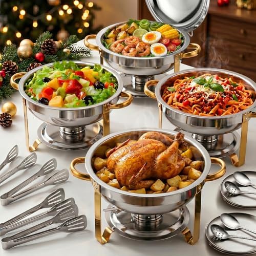 4 Pack 6QT Stainless Steel Chafing Dish Buffet Warmers with Lid & Holders, alternate view 2