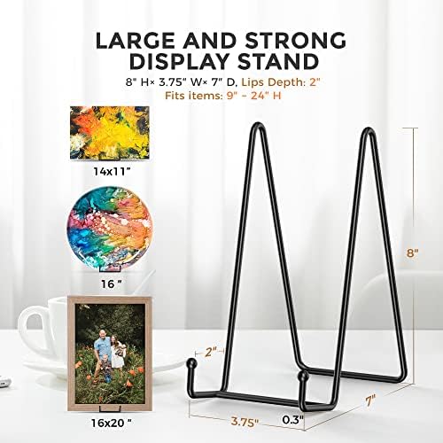 4 Pack 8 Inch Large Plate Stands for Display - Holder Stand + Metal Frame for Picture, Book, Decorative Platter, alternate