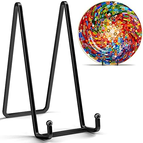 4 Pack 8 Inch Large Plate Stands for Display - Metal Square Wire Plate Holder Display Stand + Picture Stand for