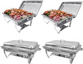 4 Pack 8 Qt Full Size Stainless Steel Chafing Dishes Buffet Set, Silver Rectangular Catering Chafer Warmer Set