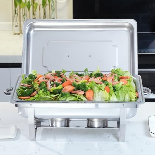 4 Pack 8 Qt Full Size Stainless Steel Chafing Dishes Buffet Set, Silver Rectangular Catering Chafer Warmer Set, alternate
