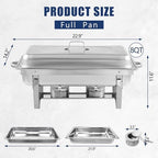 4 Pack 8 Qt Full Size Stainless Steel Chafing Dishes Buffet Set, Silver Rectangular Catering Chafer Warmer Set, alternate