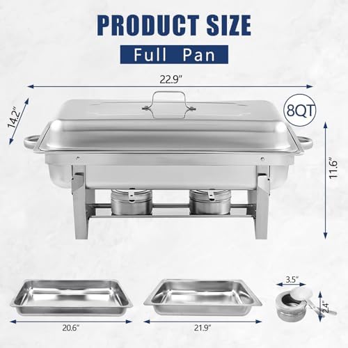 4 Pack 8 Qt Full Size Stainless Steel Chafing Dishes Buffet Set, Silver Rectangular Catering Chafer Warmer Set, alternate