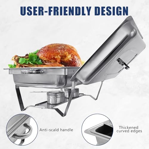 4 Pack 8 Qt Full Size Stainless Steel Chafing Dishes Buffet Set, Silver Rectangular Catering Chafer Warmer Set, alternate