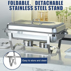4 Pack 8 Qt Full Size Stainless Steel Chafing Dishes Buffet Set, Silver Rectangular Catering Chafer Warmer Set, alternate