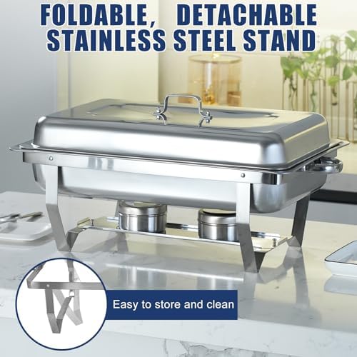 4 Pack 8 Qt Full Size Stainless Steel Chafing Dishes Buffet Set, Silver Rectangular Catering Chafer Warmer Set, alternate