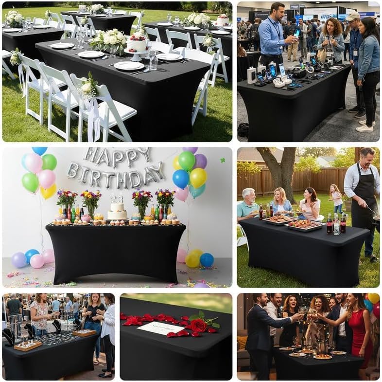 4 Pack 8FT Rectangular Spandex Tablecloth, Wrinkle Resistant Fitted Cover for 96x30 inch Banquet Table Cloth, alternate view