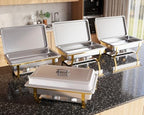 4 Pack 8QT Chafing Dish Full Set - Stainless Steel Catering Chafer with Lids, Pans & Fuel Holders - Buffet Food