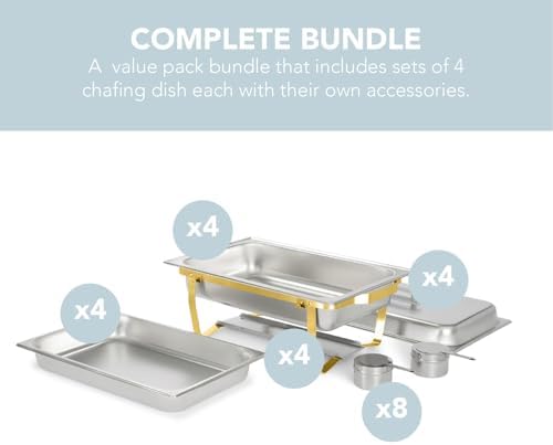 4 Pack 8QT Chafing Dish Full Set - Stainless Steel Catering Chafer with Lids, Pans & Fuel Holders - Buffet Food, alternate