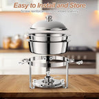 4 Pack 8QT Round Chafing Dish for Buffet Set with Lids, Silver in Silver, alternate view 2