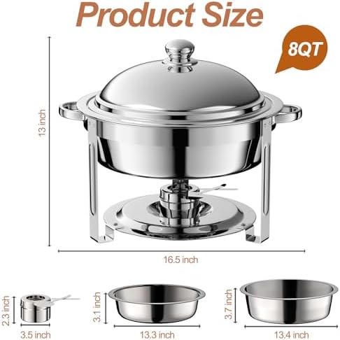 4 Pack 8QT Round Chafing Dish for Buffet Set with Lids, Silver in Silver, alternate view 3