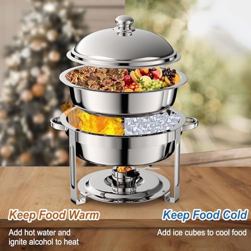 4 Pack 8QT Round Chafing Dish for Buffet Set with Lids, Silver in Silver, alternate view 5