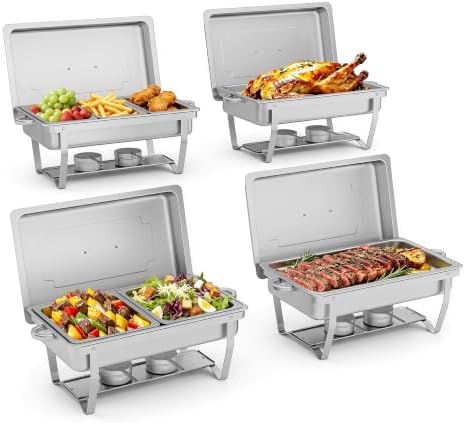 4-Pack 9.5QT Stainless Steel Chafing Dishes for Buffet, Silver in Silver-mixed Pack