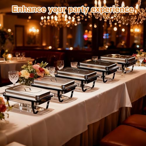 4 Pack 9 Qt Chafing Dishes Buffet Set - Black Stainless Steel Food Warmers with 12 Serving Utensils (Tongs, alternate view 2