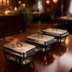 4 Pack 9 Qt Chafing Dishes Buffet Set - Black Stainless Steel Food Warmers with 12 Serving Utensils (Tongs, alternate view 7