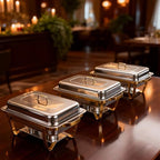 4 Pack 9 Qt Chafing Dishes Buffet Set - Gold Stainless Steel Food Warmers with 12 Serving Utensils (Tongs, alternate view 7