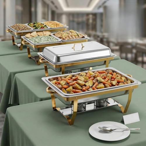4 Pack 9QT Chafing Dishes for Buffet, Chafing Dish Full Set for Buffet in Silver & Gold- Square -4 Pack