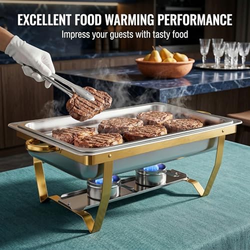4 Pack 9QT Chafing Dishes for Buffet, Chafing Dish Full Set for Buffet in Silver & Gold- Square -4 Pack, alternate view 2