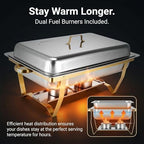 4 Pack 9QT Chafing Dishes for Buffet, Chafing Dish Full Set for Buffet in Silver & Gold- Square -4 Pack, alternate view 3