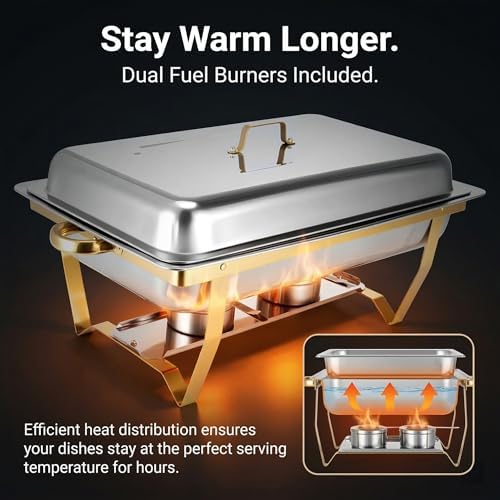 4 Pack 9QT Chafing Dishes for Buffet, Chafing Dish Full Set for Buffet in Silver & Gold- Square -4 Pack, alternate view 3