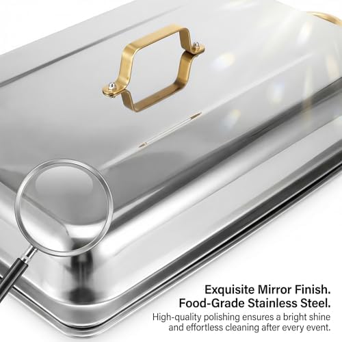 4 Pack 9QT Chafing Dishes for Buffet, Chafing Dish Full Set for Buffet in Silver & Gold- Square -4 Pack, alternate view 5