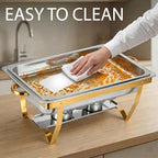 4 Pack 9QT Chafing Dishes for Buffet, Chafing Dish Full Set for Buffet in Silver & Gold- Square -4 Pack, alternate view 6