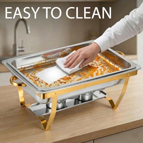 4 Pack 9QT Chafing Dishes for Buffet, Chafing Dish Full Set for Buffet in Silver & Gold- Square -4 Pack, alternate view 6