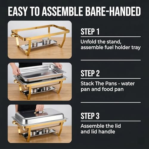 4 Pack 9QT Chafing Dishes for Buffet, Chafing Dish Full Set for Buffet in Silver & Gold- Square -4 Pack, alternate view 7