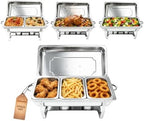 4 Pack 9QT Rectangular Chafing Dishes for Buffet, 7 Multi-Size Pans, Silver in Silver