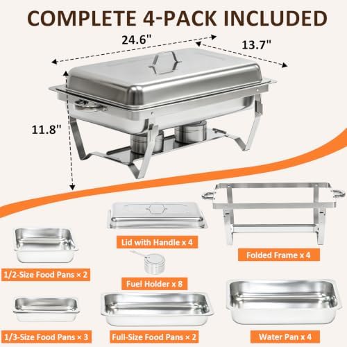 4 Pack 9QT Rectangular Chafing Dishes for Buffet, 7 Multi-Size Pans, Silver in Silver, alternate view 2