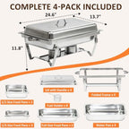 4 Pack 9QT Rectangular Chafing Dishes for Buffet, 7 Multi-Size Pans, Silver in Silver, alternate view 2