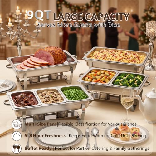 4 Pack 9QT Rectangular Chafing Dishes for Buffet, 7 Multi-Size Pans, Silver in Silver, alternate view 4