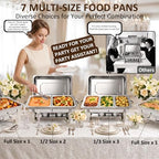 4 Pack 9QT Rectangular Chafing Dishes for Buffet, 7 Multi-Size Pans, Silver in Silver, alternate view 5