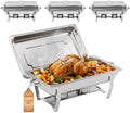 4 Pack 9QT Rectangular Chafing Dishes for Buffet, Full Size Pans, Silver in Silver