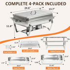 4 Pack 9QT Rectangular Chafing Dishes for Buffet, Full Size Pans, Silver in Silver, alternate view 2