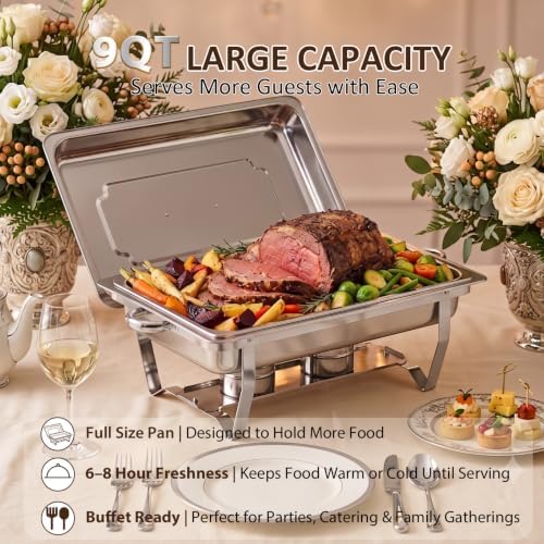 4 Pack 9QT Rectangular Chafing Dishes for Buffet, Full Size Pans, Silver in Silver, alternate view 4
